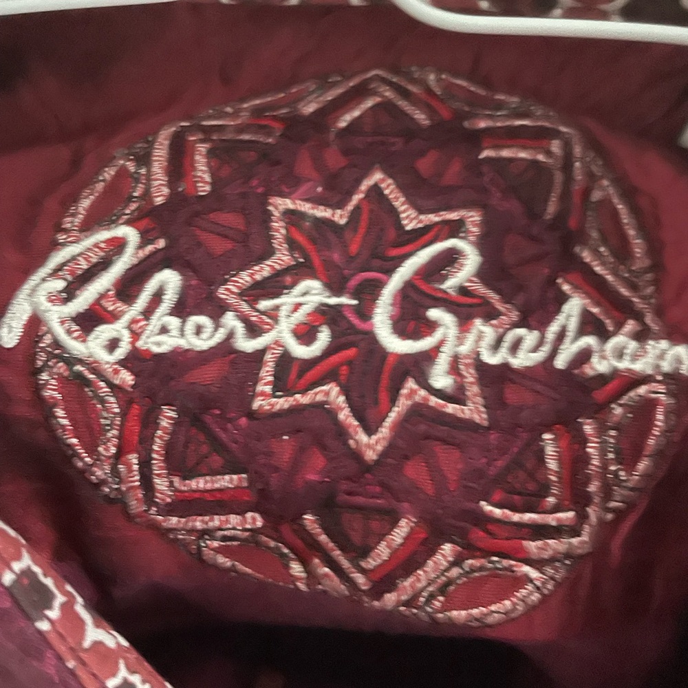 Robert Graham maroon colored shirt with pattern cuff